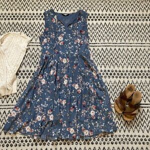 Allegra K Blue Floral Pattern Dress